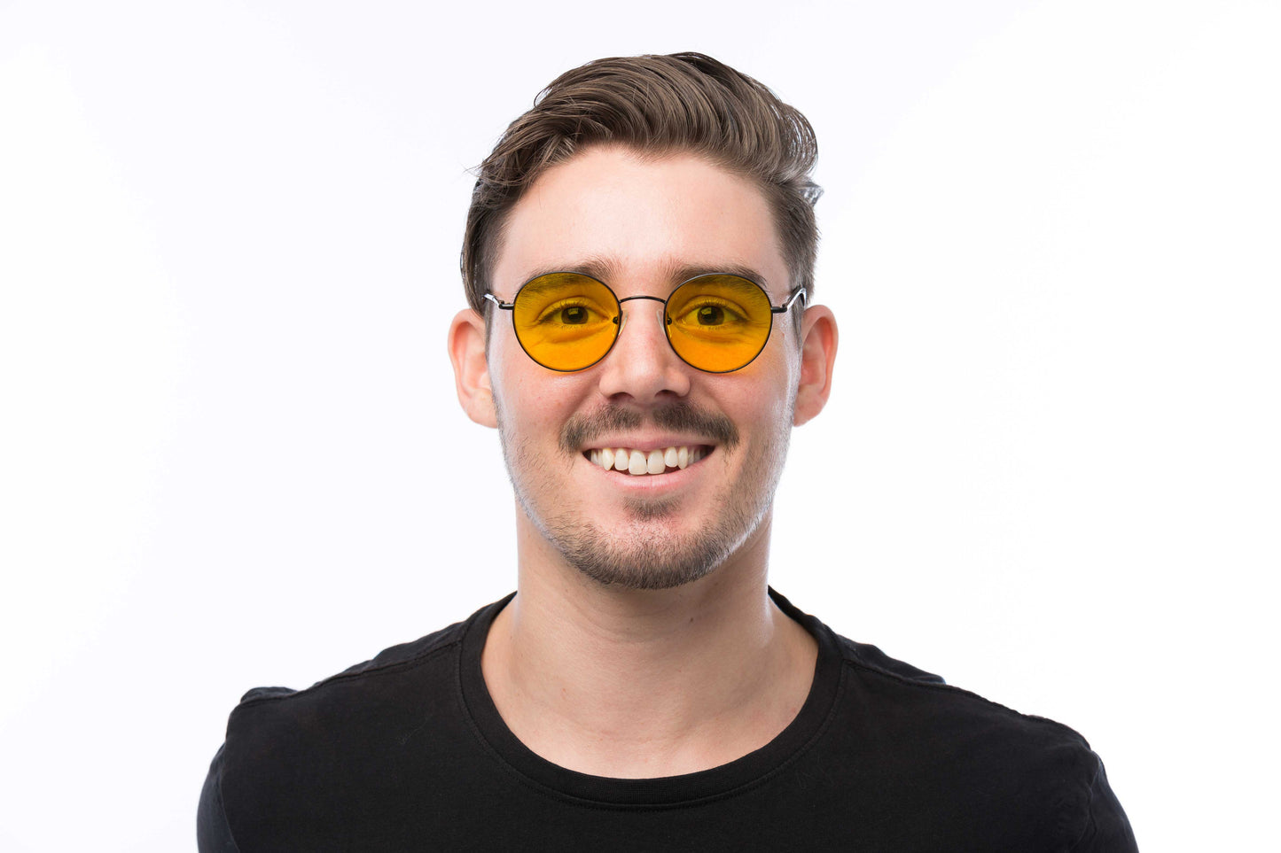 Man Wearing Lennon Light Sensitivity Glasses Readers