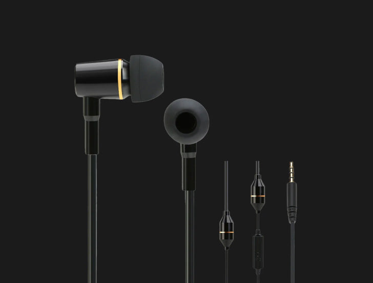 Up close detail of each part of EMF-free earphones